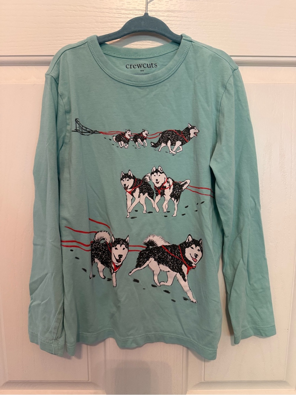 crewcuts Mint Green Long-Sleeve Tee with Husky Snow Sled Dog Team Graphic